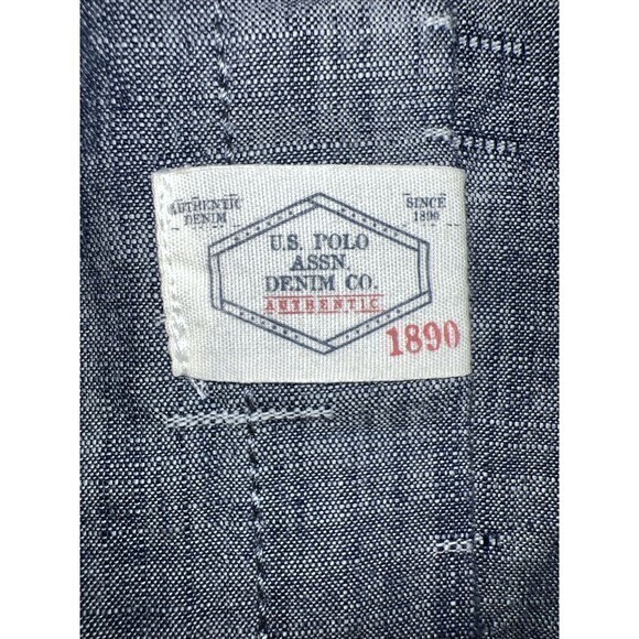 US Polo Association Men’s Large Short Sleeve Button Up Navy Denim Grid Shirt - Picture 9 of 9